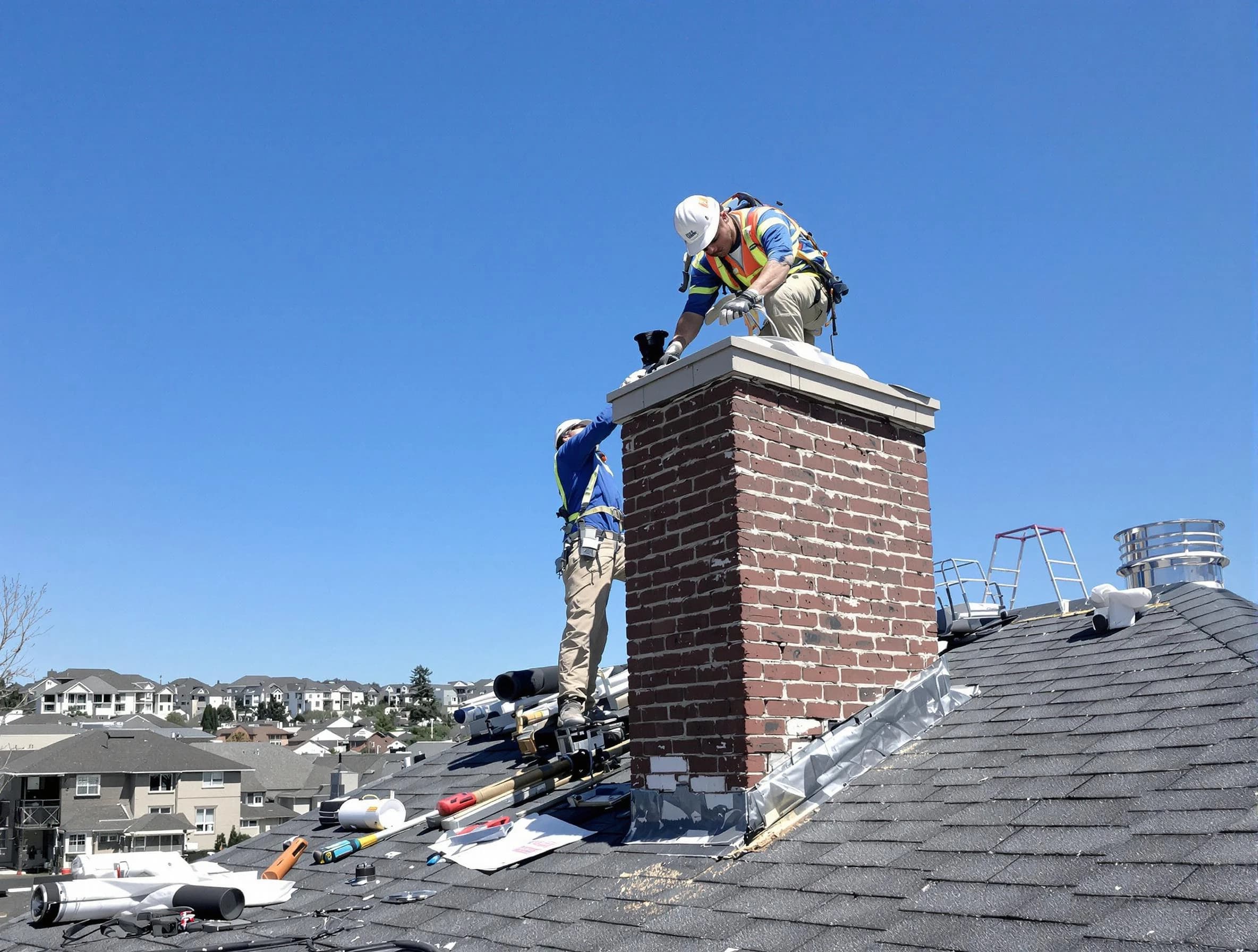 Lakewood Chimney Sweep repairing a chimney crown in Lakewood, CO