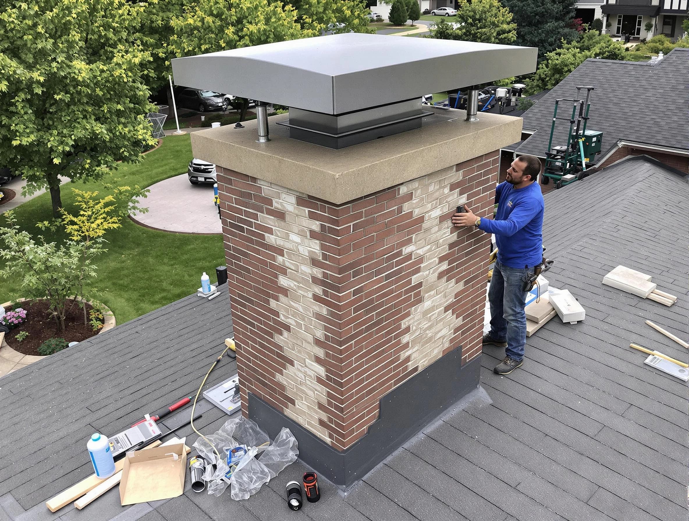 Lakewood Chimney Sweep team working on a custom chimney remodel in Lakewood, CO