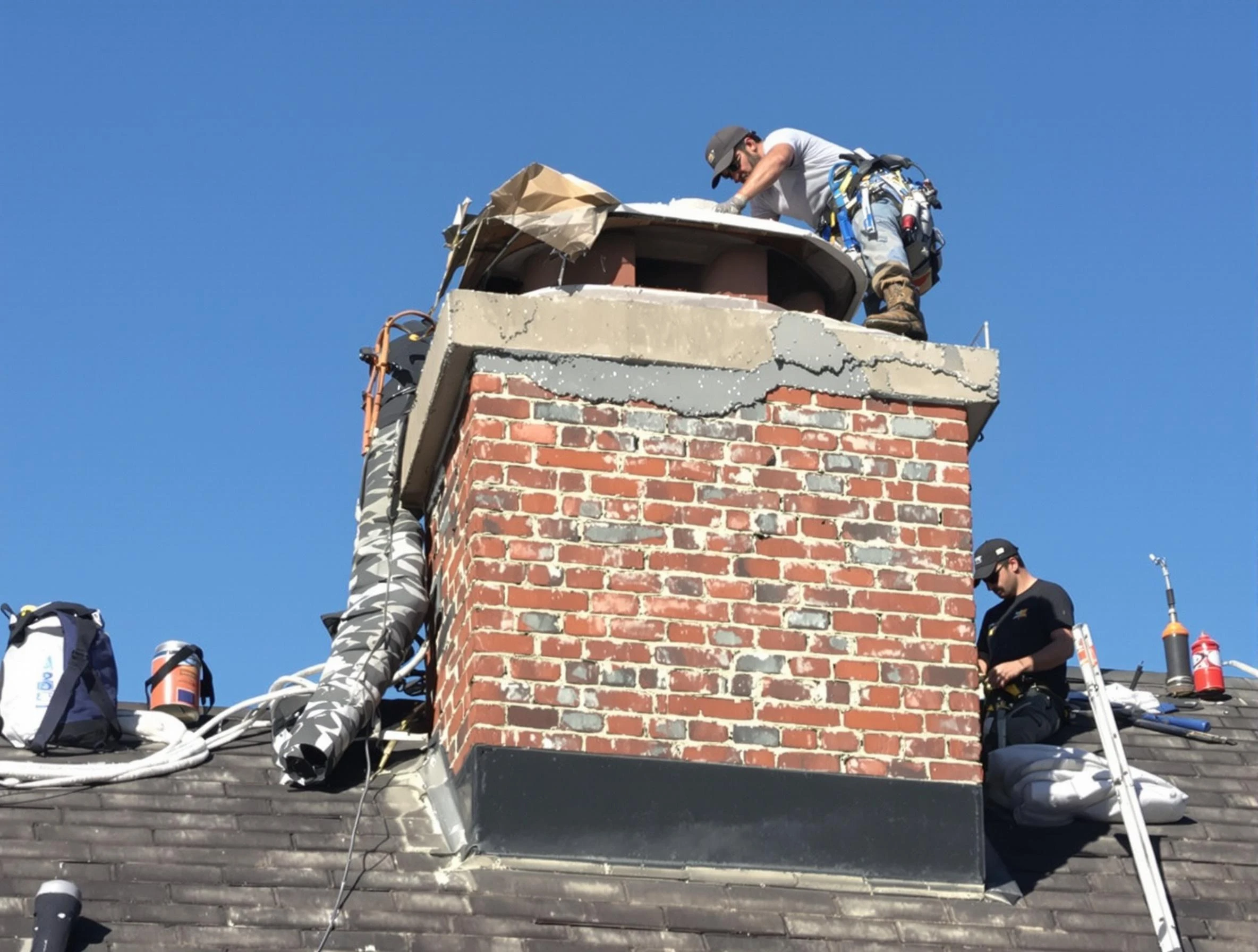 Lakewood Chimney Sweep installing a custom chimney crown in Lakewood, CO