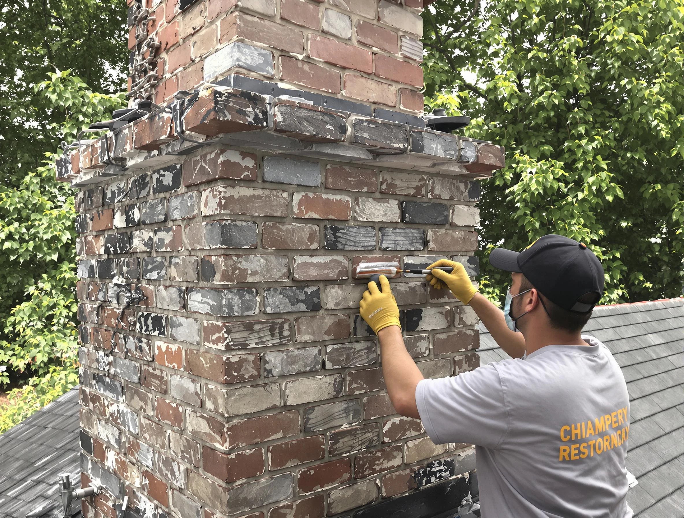 In-progress chimney restoration by Lakewood Chimney Sweep in Lakewood, CO