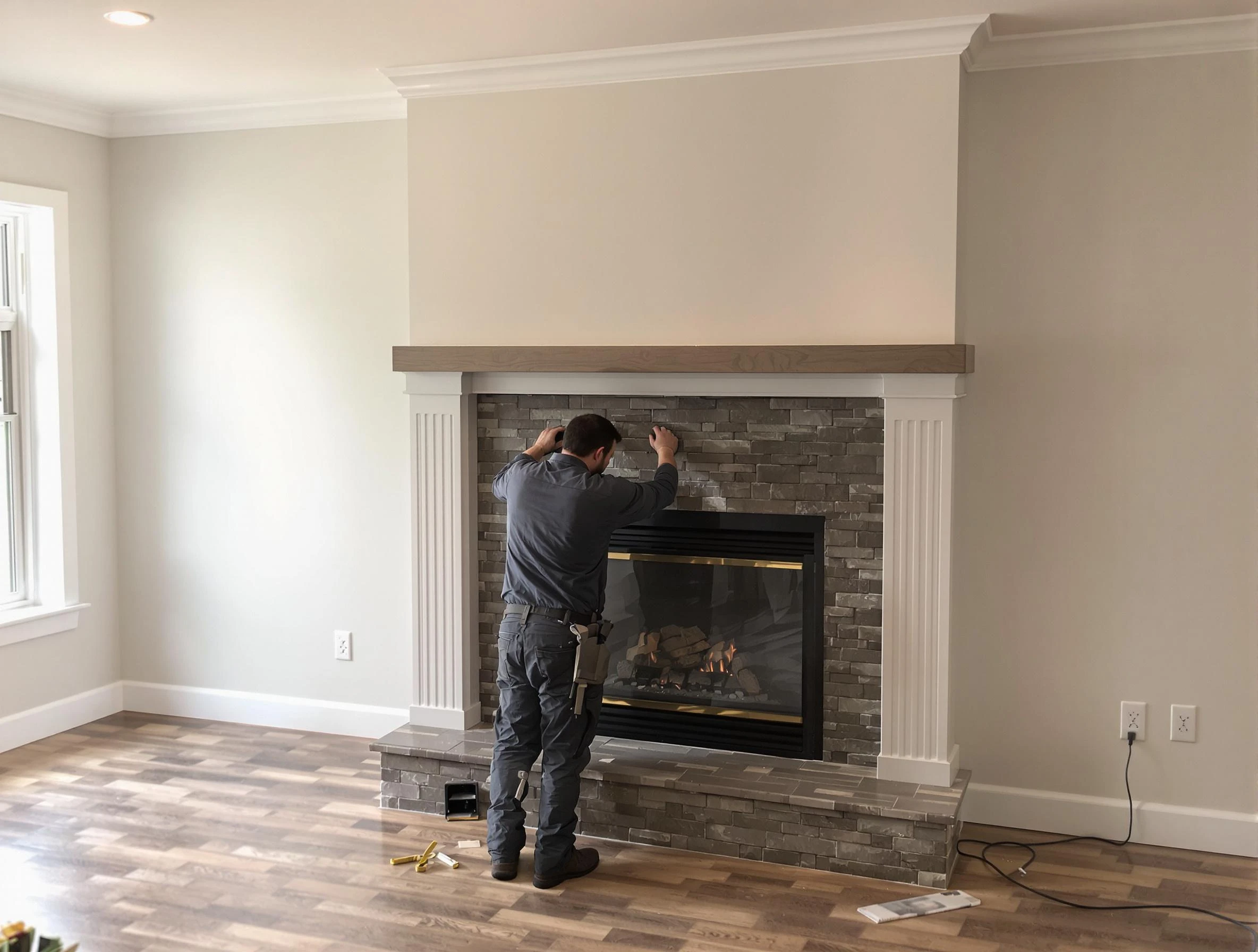 Lakewood Chimney Sweep finishing a custom fireplace install in Lakewood, CO